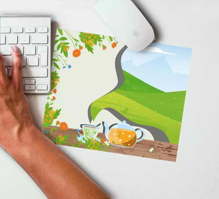 Campo de té de dibujos animados más alfombrillas de ratón - TenVinilo