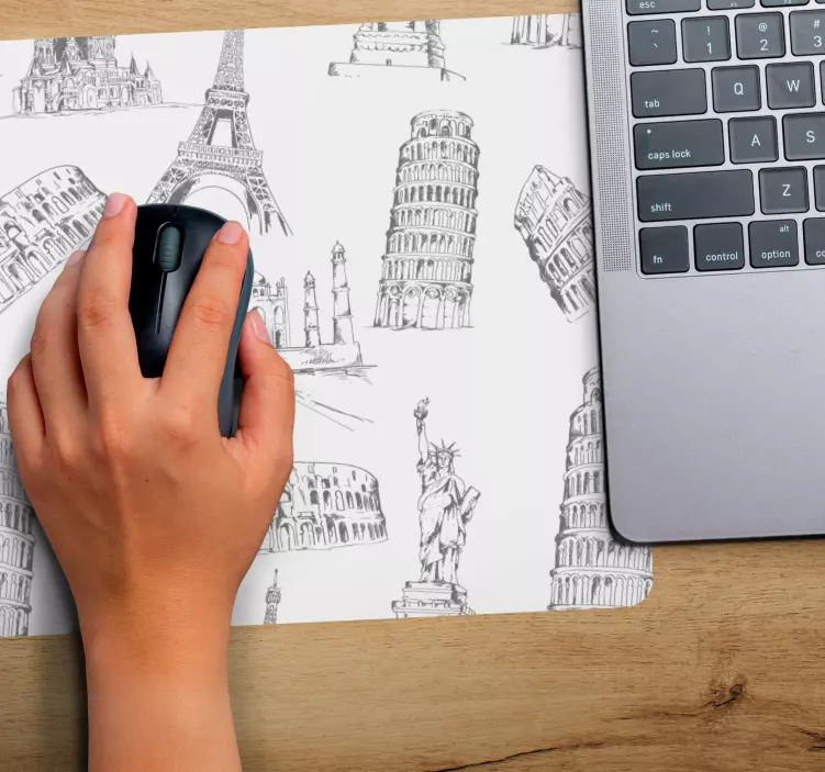 Mouse pad mapamundi boceto de lugares famosos - TenVinilo