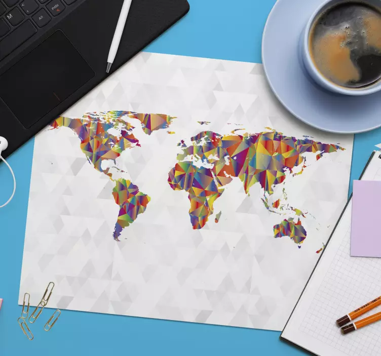 Mouse pad mapamundi representación geométrica colorida - TenVinilo