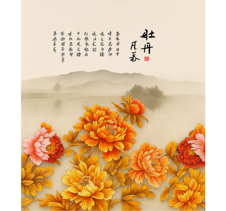 Persiana enrollable salón arte paisajístico de peonías - TenVinilo