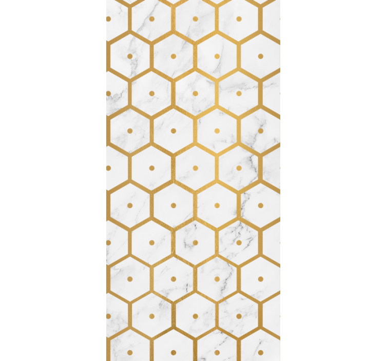 Persiana enrollable para baño patrón mármol dorado hexagonal - TenVinilo