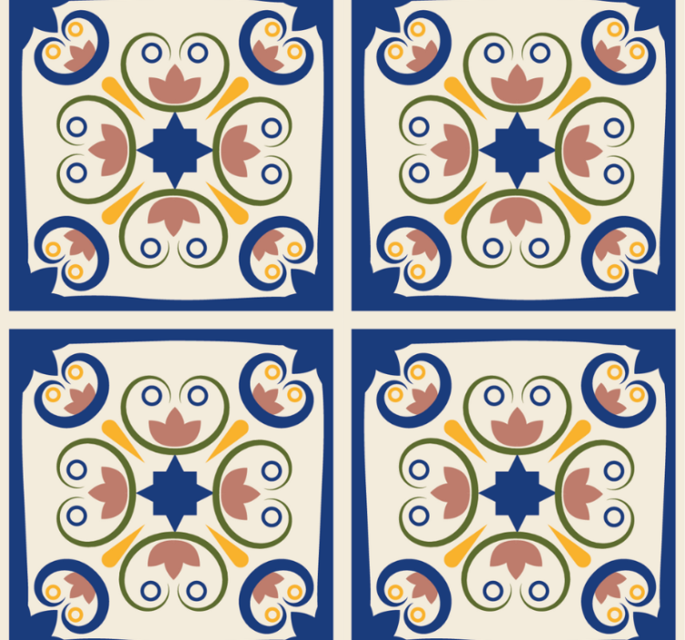 Persiana enrollable moderno azulejo portugués flores rosas - TenVinilo