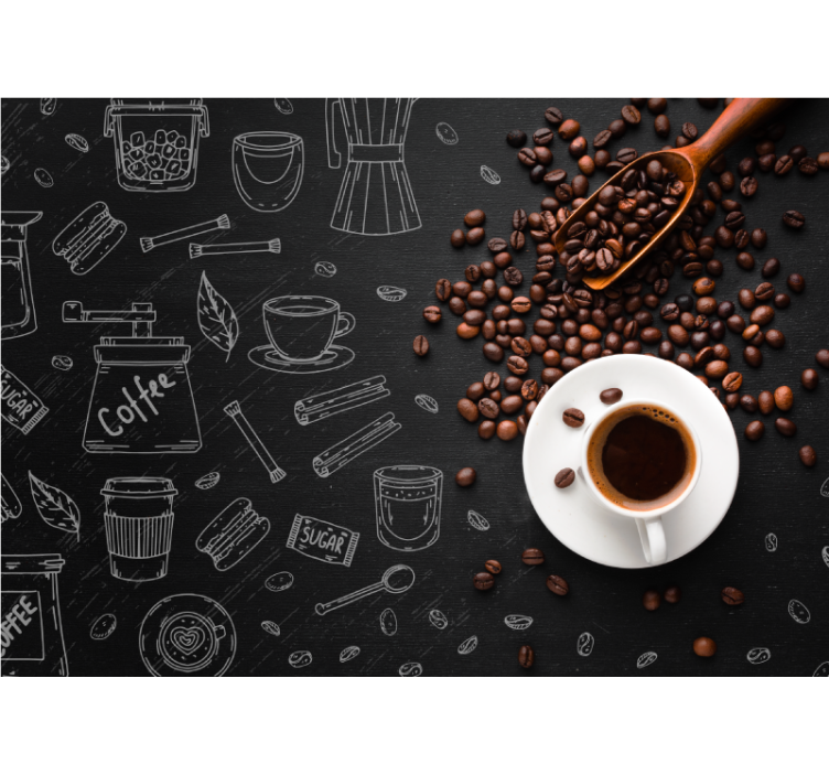 Persiana enrollable para cocina granos de café y garabatos - TenVinilo