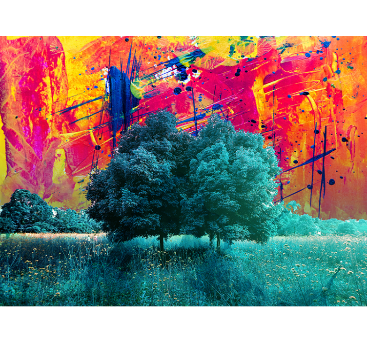 Persiana enrollable salón paisaje colorido con árboles - TenVinilo