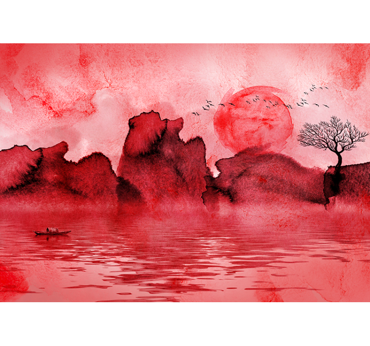 Persiana enrollable roja paisaje de tinta china - TenVinilo