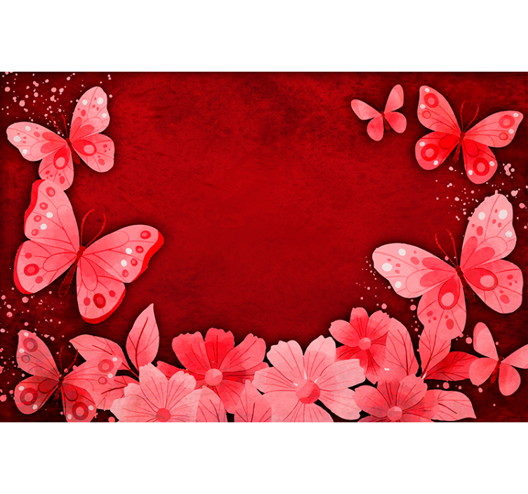 Persiana enrollable roja diseño de flores y mariposas - TenVinilo
