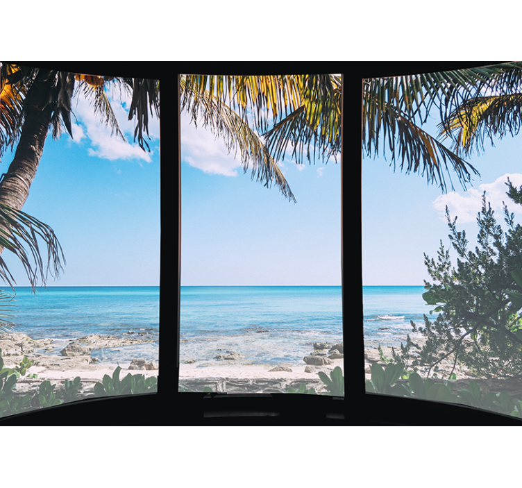 Persiana enrollable salón paisaje mar 3d desde ventana - TenVinilo