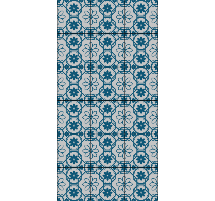 Persiana enrollable azul azulejo mosaico floral - TenVinilo
