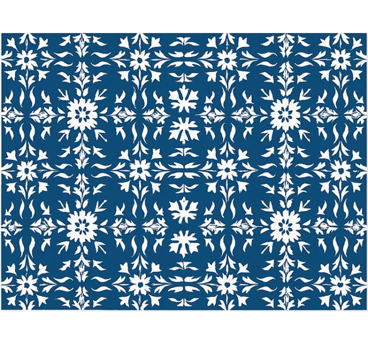 Persiana enrollable azul con patrón de azulejos blancos - TenVinilo