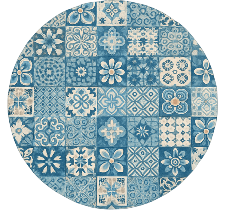 Persiana enrollable azul azulejos de mosaico circular - TenVinilo