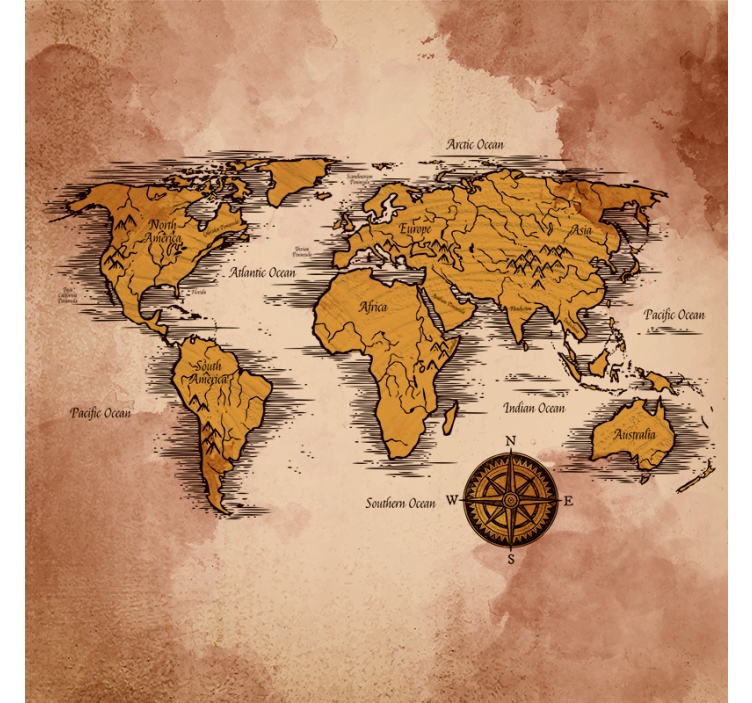 Persiana enrollable salón mapa mundi artístico con nombres - TenVinilo