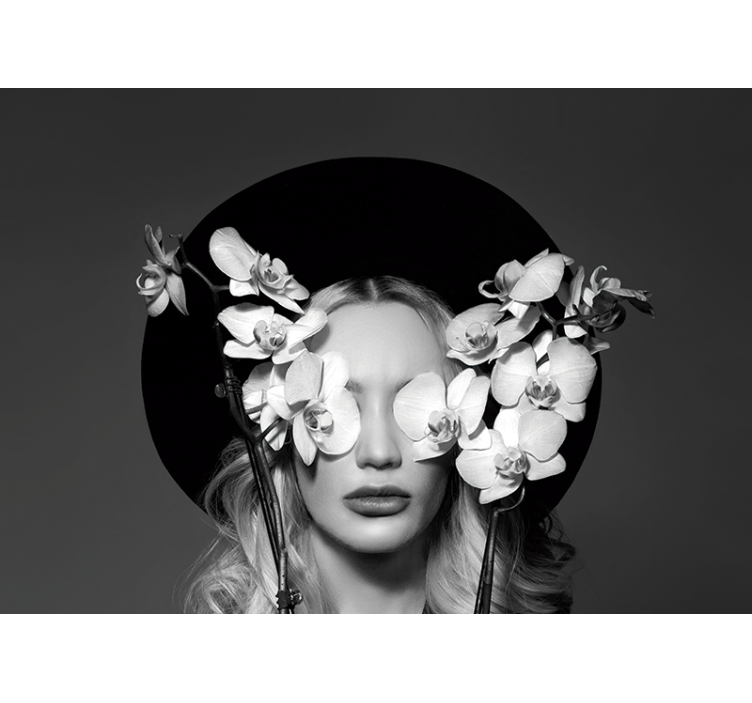Persiana enrollable salón mujer con sombrero de flores - TenVinilo