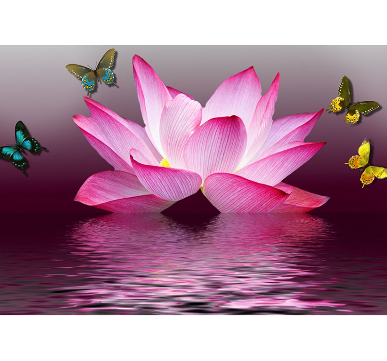 Persiana enrollable salón flor de loto rosa con mariposas - TenVinilo