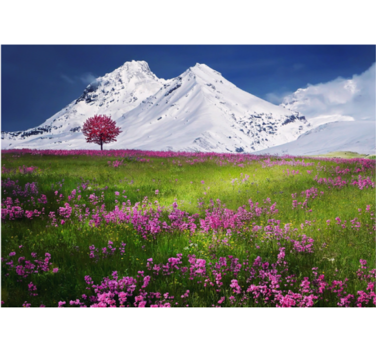 Persiana enrollable salón paisaje de flores en montañas - TenVinilo