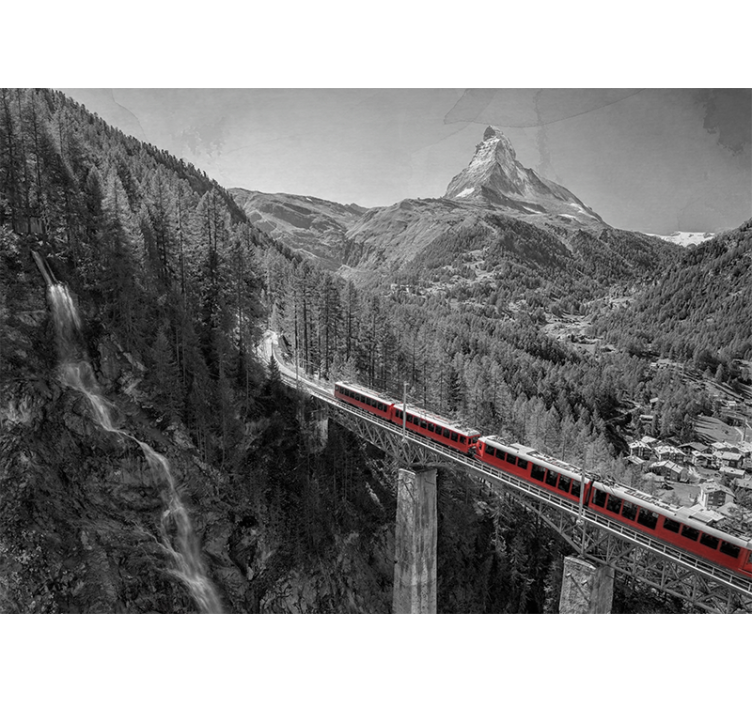 Persiana enrollable salón tren rojo en un puente - TenVinilo