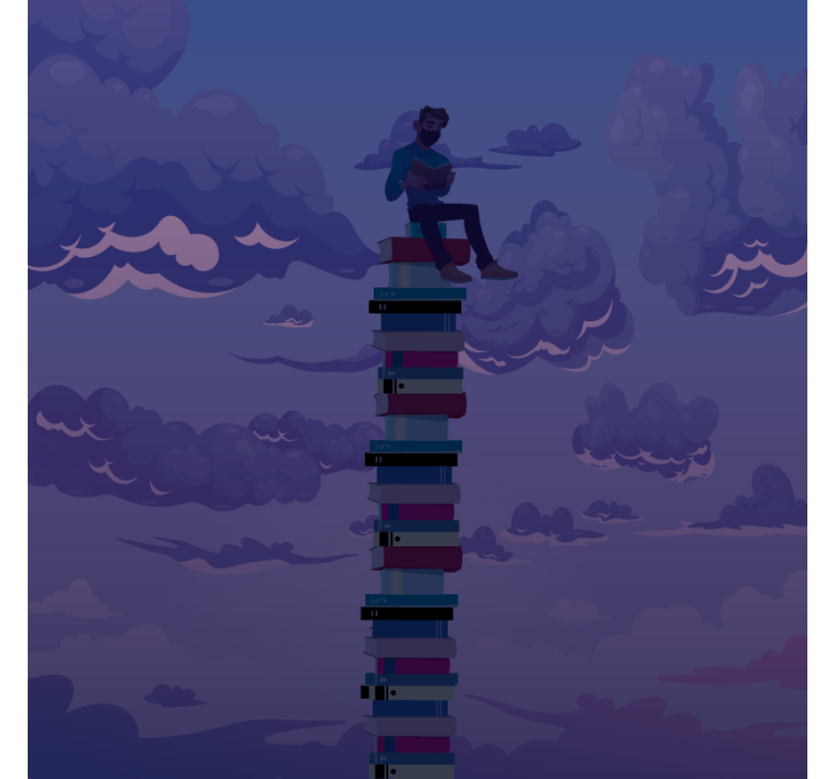 Persiana enrollable salón ilustración torre de libros - TenVinilo