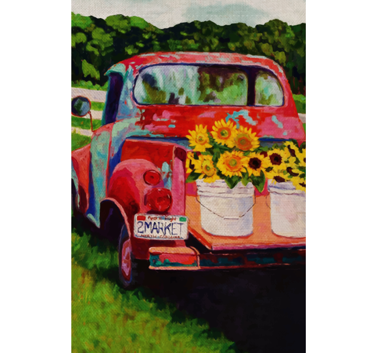 Estor frutas Camión dibujado con girasoles - TenVinilo