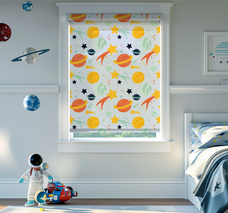 Estor infantil patrón de planetas - TenVinilo