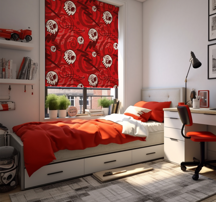 Estor juvenil graffiti rojo con calaveras - TenVinilo