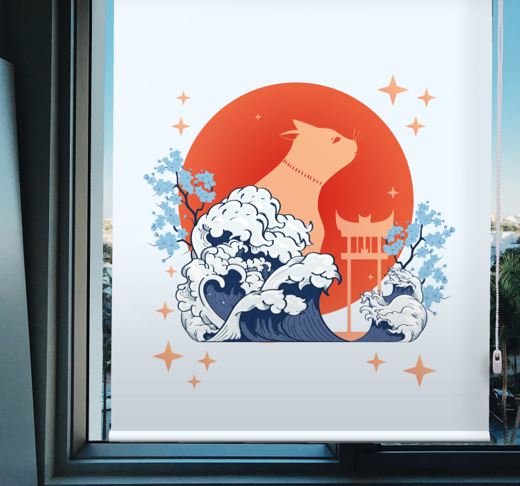 Persiana enrollable animales gato con olas - TenVinilo