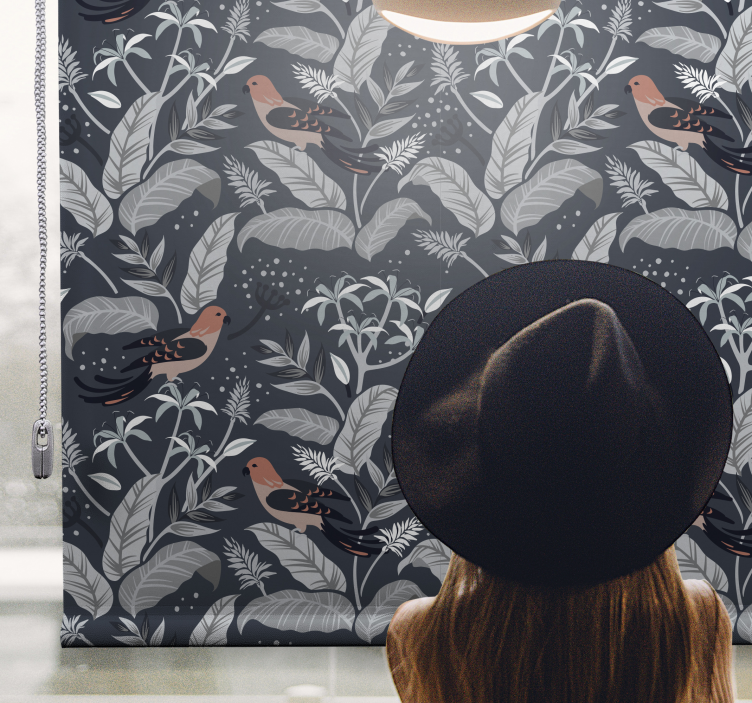 Persiana enrollable flores patrón de follaje de pájaro - TenVinilo