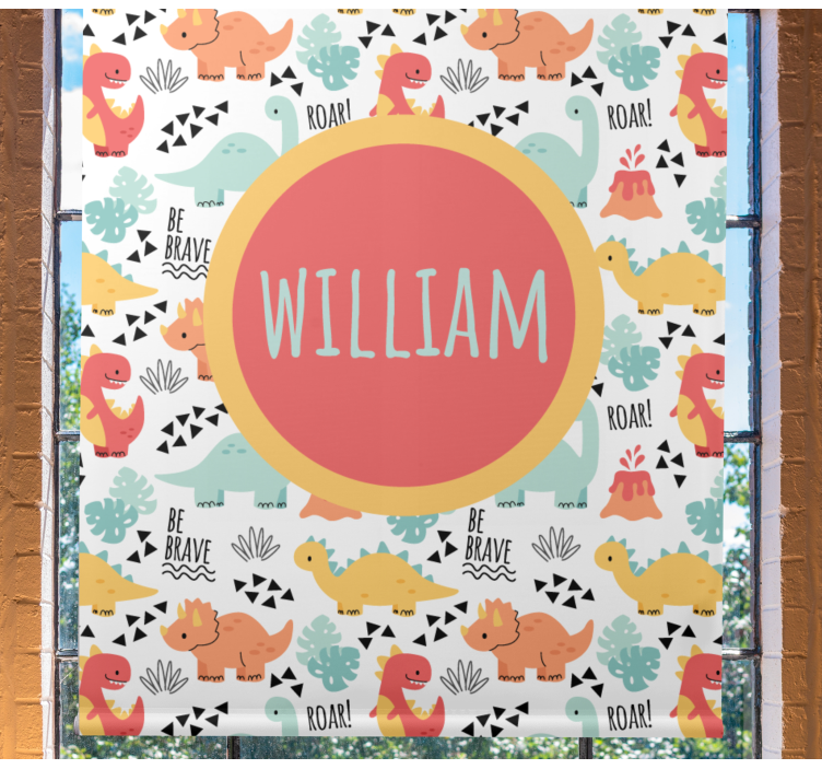 Persiana enrollable dinosaurios bebés con nombre circular - TenVinilo