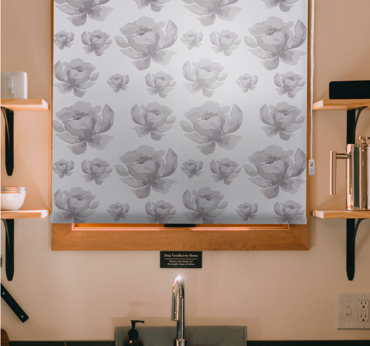 Persiana enrollable flores diseño delicado gris - TenVinilo