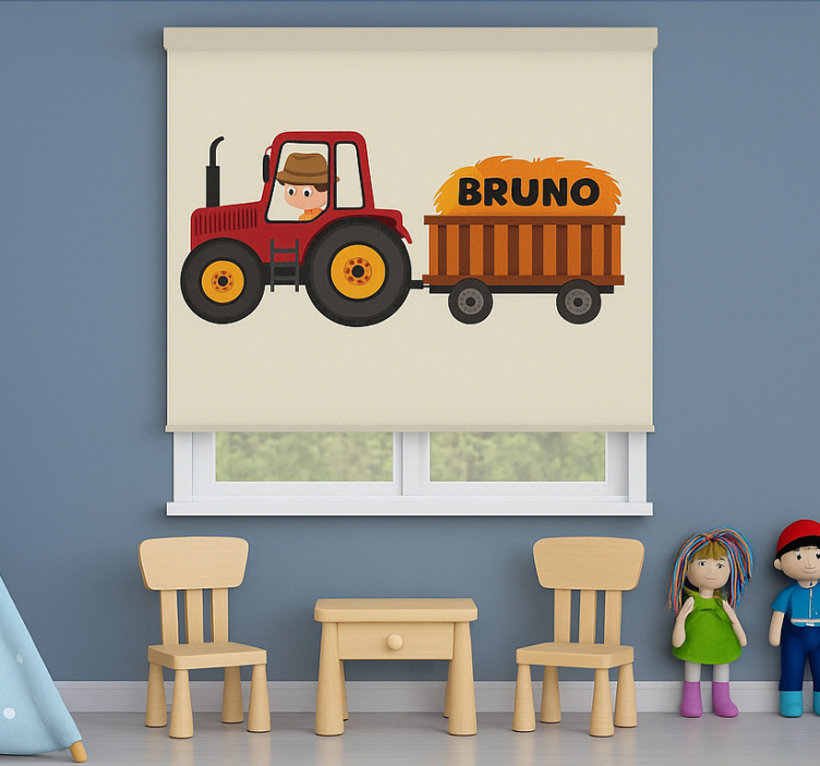 Persiana enrollable infantil diseño de tractor con nombre - TenVinilo