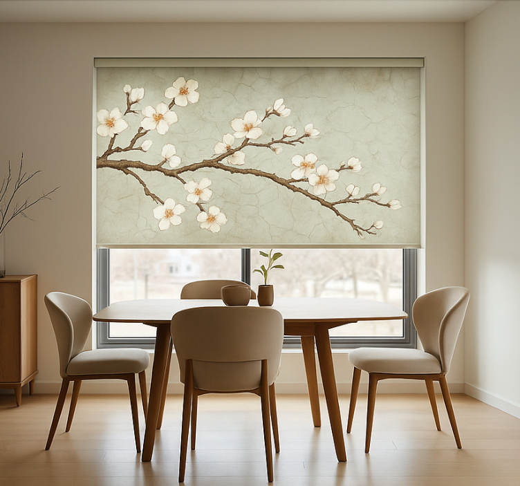 Persiana enrollable para comedor árbol japonés en flor - TenVinilo