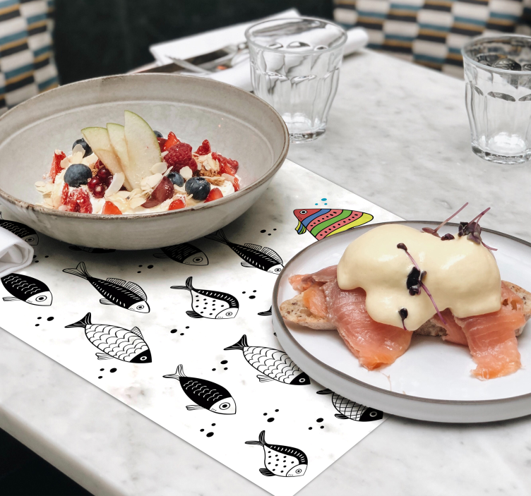 Mantel individual infantil peces blanco y negro - TenVinilo