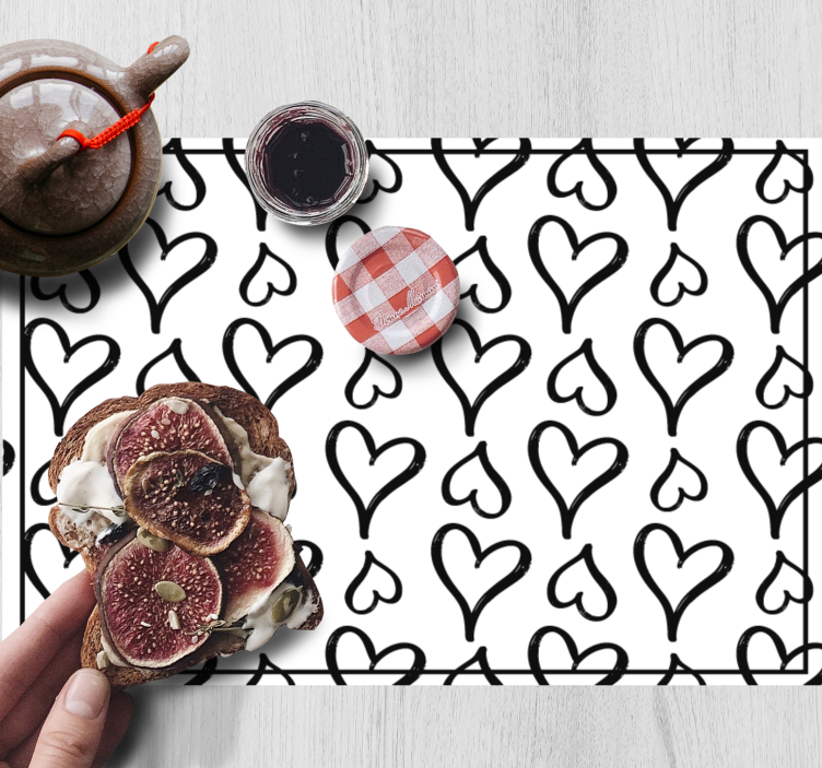 Mantel individual casa Iconos de corazón ilustrados en negro - TenVinilo