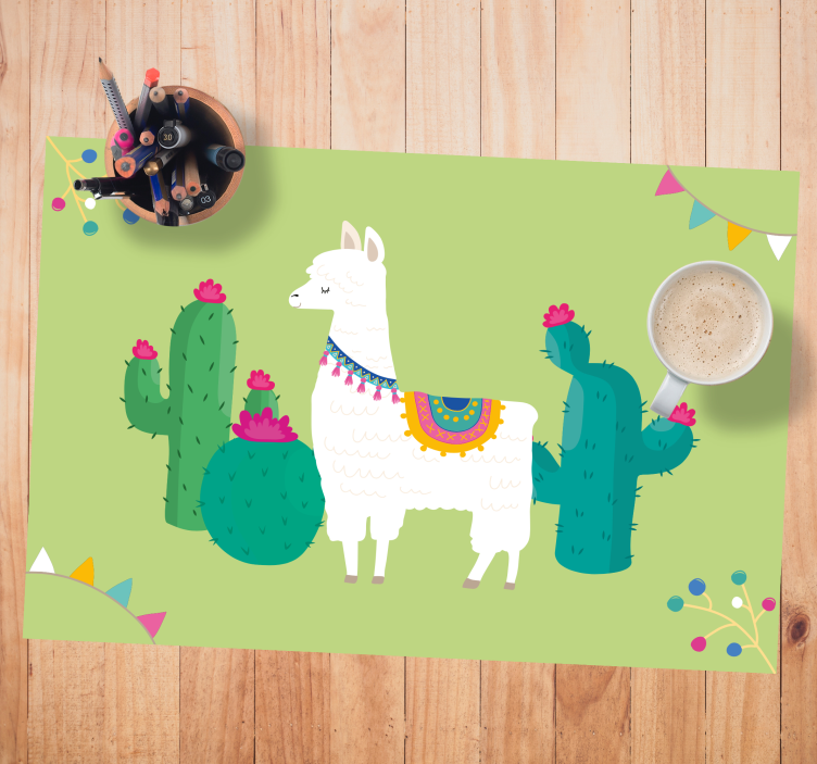 Individual mesa infantil llama con cactus - TenVinilo