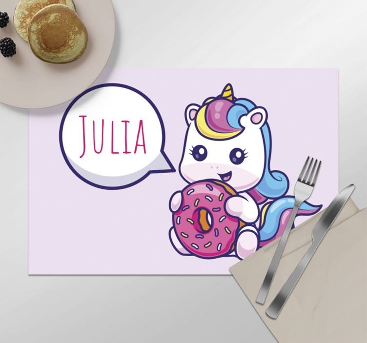 Mantel individual personalizable unicornio con donut - TenVinilo