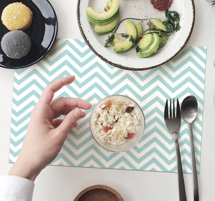 Mantel individual original Patrón de zig zag turquesa - TenVinilo