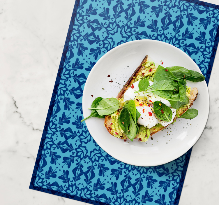 Manteles individuales elegantes Mosaico azul con flores - TenVinilo