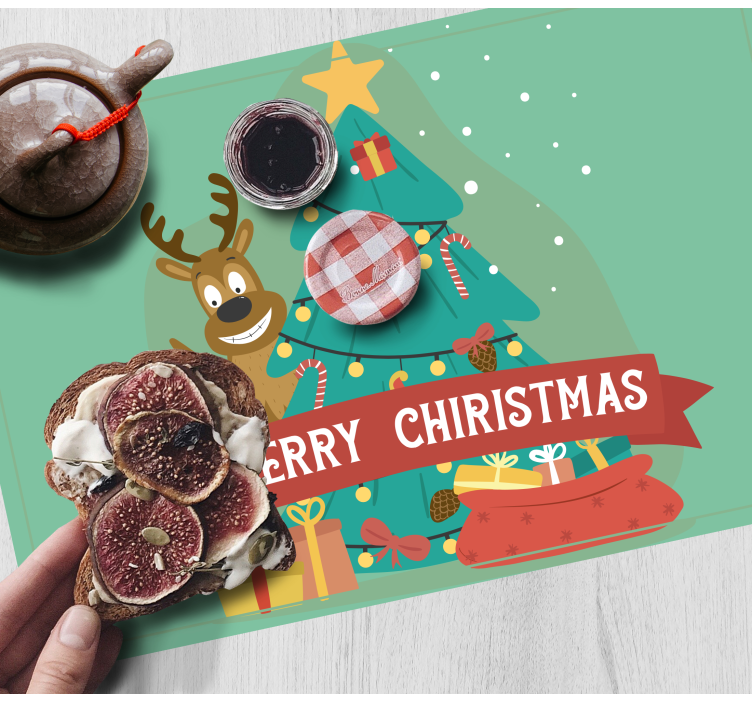 Mantel individual navideño Arbol de navidad y reno - TenVinilo