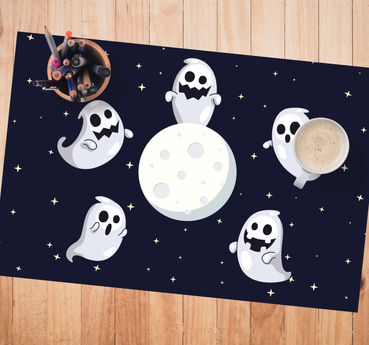 Mantel individual Halloween Fantasmas voladores blancos con luna - TenVinilo