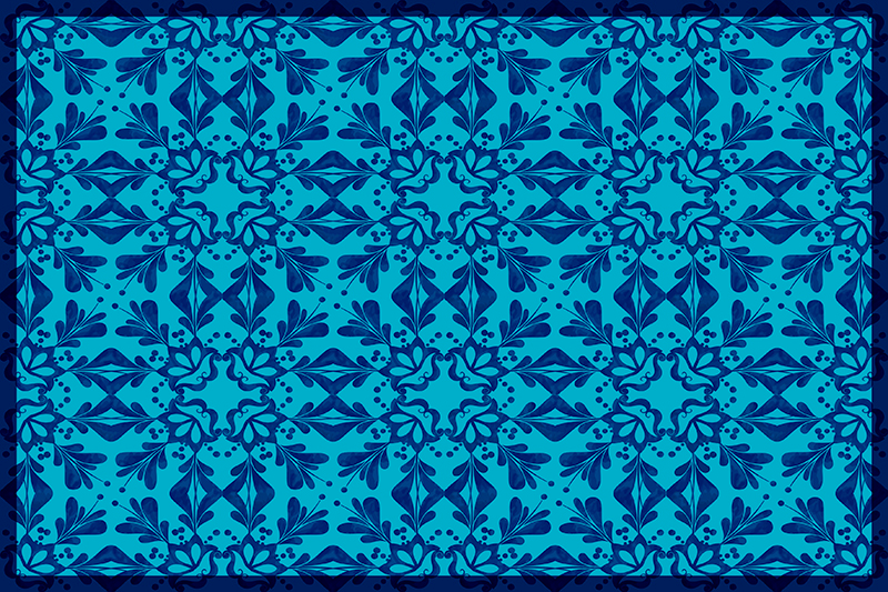 Manteles individuales elegantes Mosaico azul con flores - TenVinilo