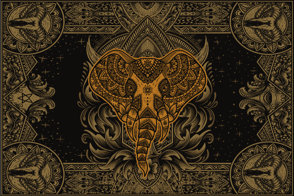 Individual mesa original motivo de elefante intrincado - TenVinilo