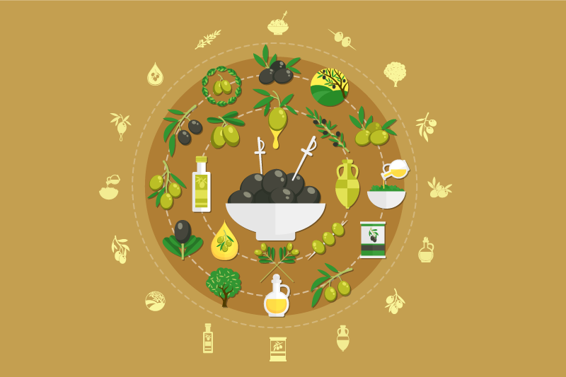 Individual mesa original arreglo de cuencos de oliva - TenVinilo