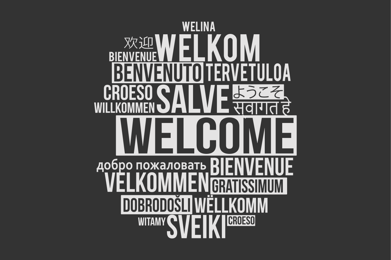 Individual mesa frases diseño multilingüe bienvenido - TenVinilo