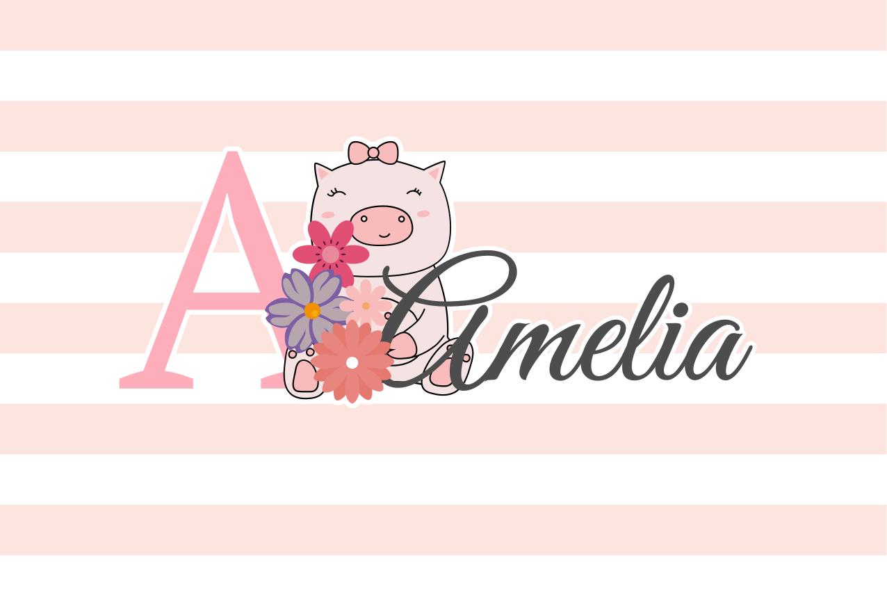 Mantel individual infantil Cerdito de animales lindos con nombre - TenVinilo