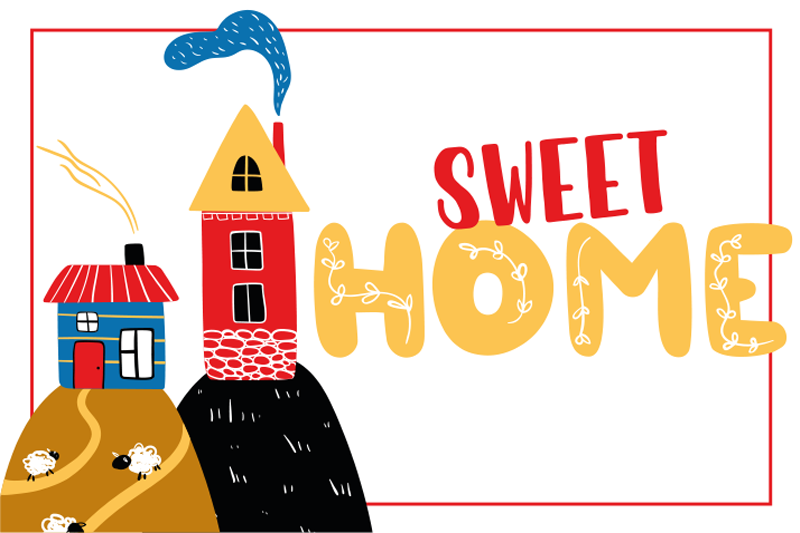 Individual mesa infantil escena de casa colorida - TenVinilo