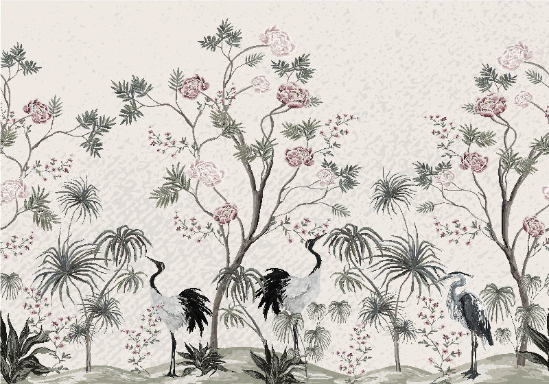 Individual mesa infantil grullas entre flores - TenVinilo