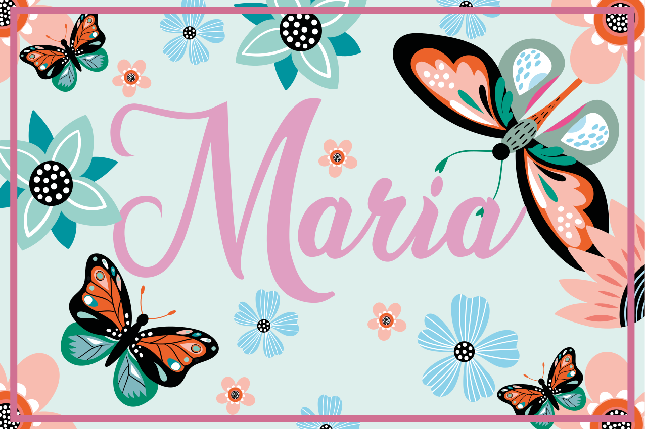 Mantel individual rectangular flores y mariposas con nombre - TenVinilo