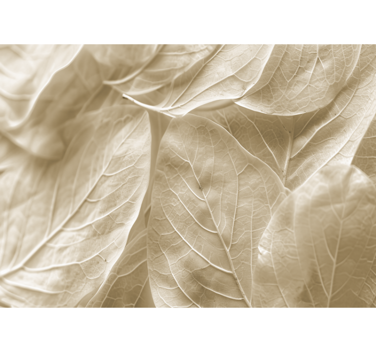 Mural dormitorio matrimonial grandes hojas beige - TenVinilo