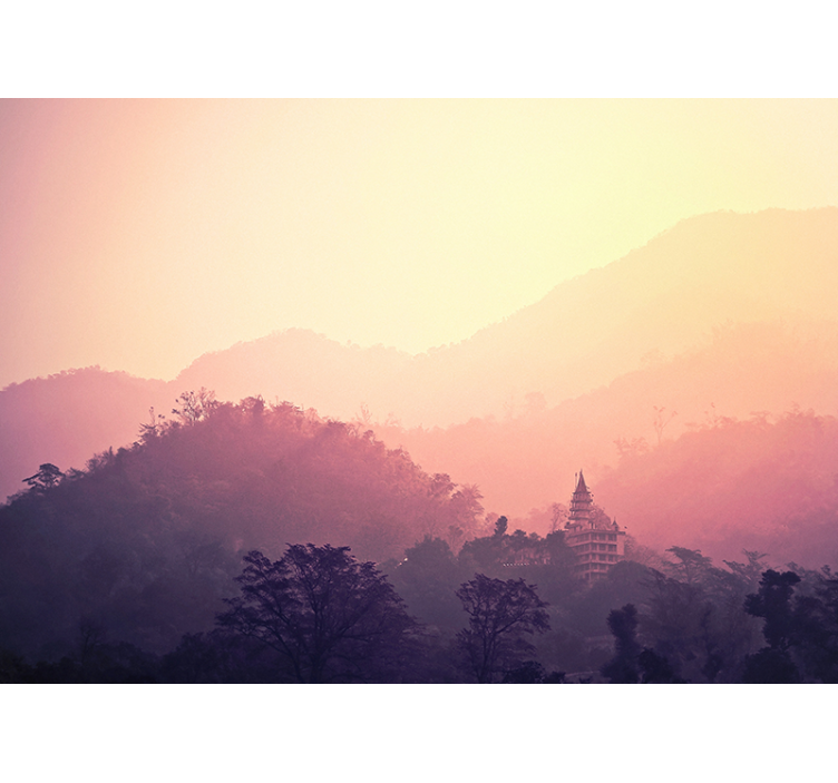 Mural de naturaleza vista del templo de la montaña - TenVinilo