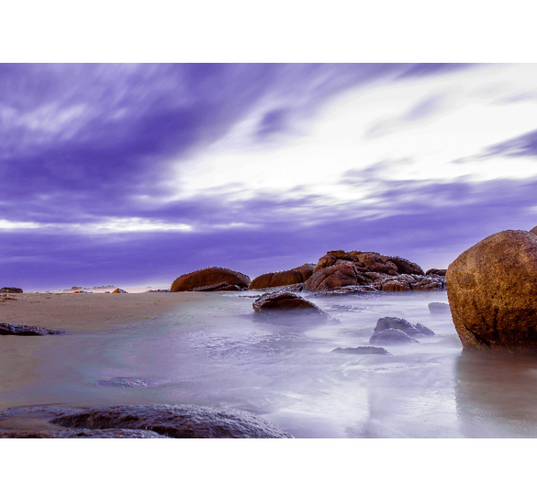 Mural de montañas paisaje de playa rocosa - TenVinilo