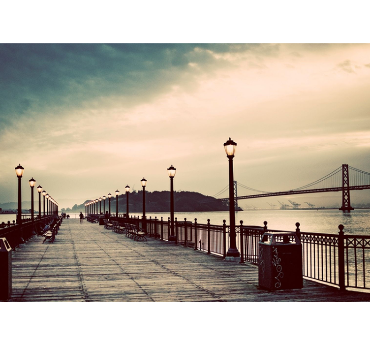 Mural ciudad vista panorámica del paseo marítimo - TenVinilo