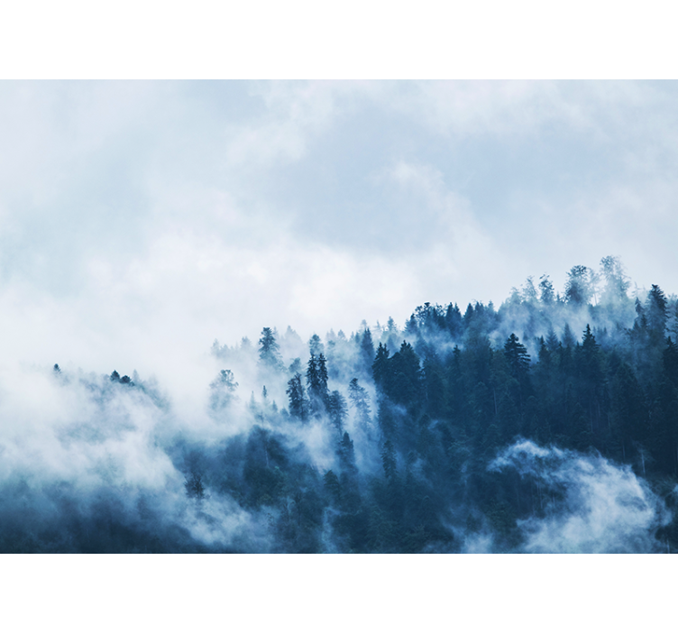 Mural de naturaleza paisaje boscoso y brumoso - TenVinilo